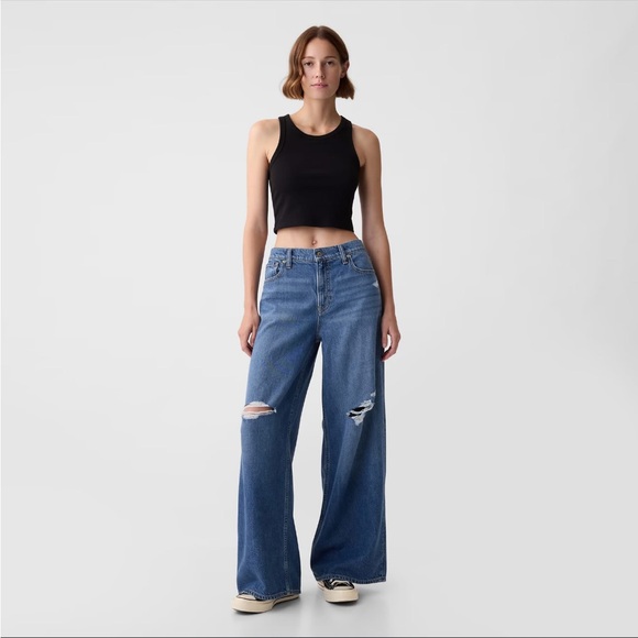 GAP Denim - GAP Women's Baggy Mid Rise Size 10 Tall 30 waist Blue wide leg Jeans distressed